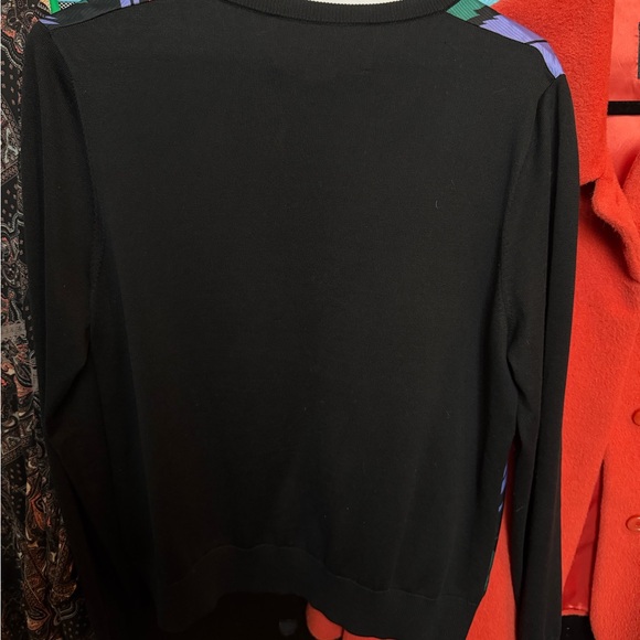 Carolina Herrera Black Cardigan with Purple, Green and Red Feather Motif - Picture 2 of 5